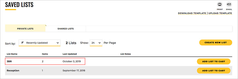 Use A Saved List Screenshot